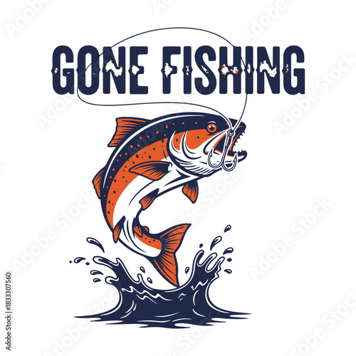 Vintage Fishing Hook with Fish engraving outline vector art illustration design, Fishing time tshirt design, hand drawn, Gone Fishing art fish design	