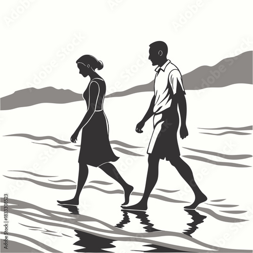 black vector silhouette of a young couple