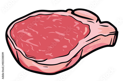 A flat illustration of a piece of raw beef fillet steak, isolated against a transparent background