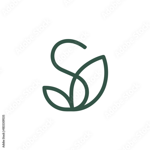 Elegant letter s with leaf design conceptual logo for business or brand