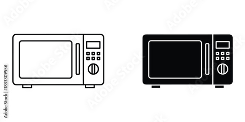 Outline and Silhouette Microwave Oven Icons appliance