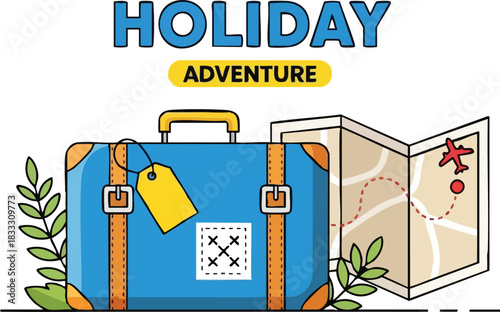 Holiday Adventure Suitcase and Map Icon for Travel Planning