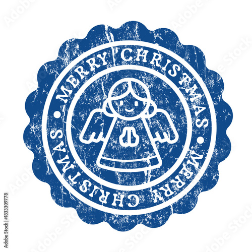 Merry christmas stamp with angel and grunge effect