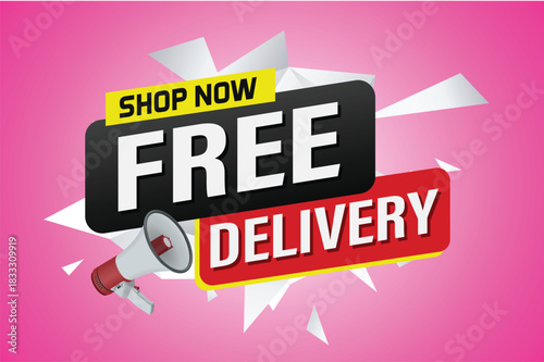 free delivery poster banner graphic design icon logo sign symbol social media website coupon sale

