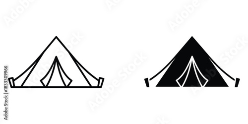 Camping Tent Icons Line Art and Silhouette shelter