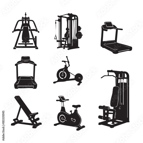 Set of gym equipment silhouette vector illustration