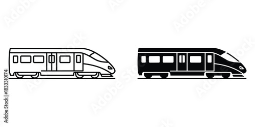 High-speed train icon line art and solid silhouette