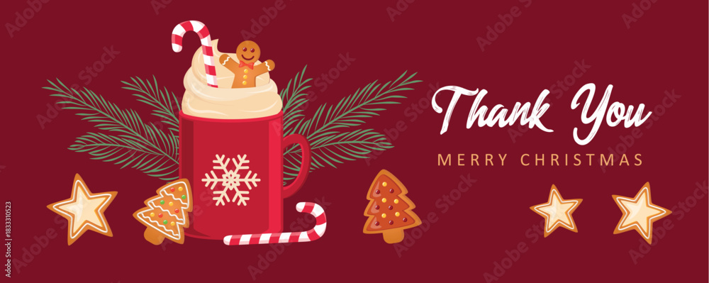Naklejka premium christmas winter cocoa drink cup set with gingerbread star and candy cane vector illustration EPS10