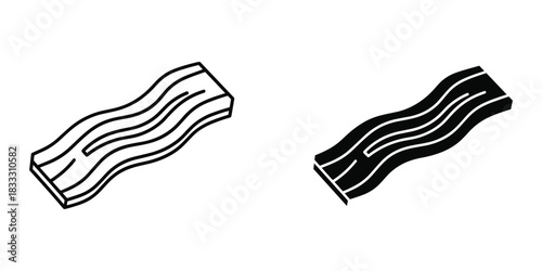 Bacon Strip Icons Line Art and Silhouette food meat