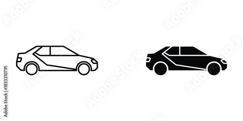 Car icon outline and filled automobile vehicle