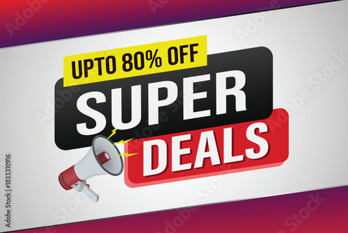 Super deals word mega phone concept vector illustration and 3d style, landing page, template, ui, web, mobile app, poster, banner, flyer, background, gift card, coupon, label, wallpaper

