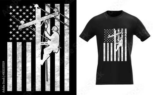 Distressed Patriotic Electric Cable Lineman American flag