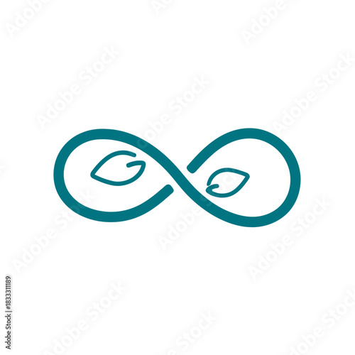 Abstract teal infinity symbol with leaves conceptual design element