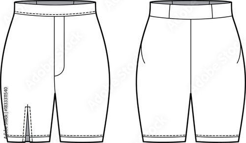 High- Waisted Shorts Flat Fashion Sketch Front and Back high-waisted