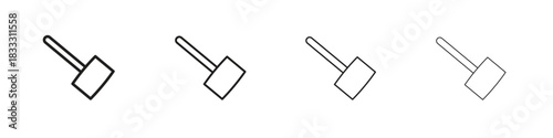 Wooden mallet icons collection web design, minimal line style