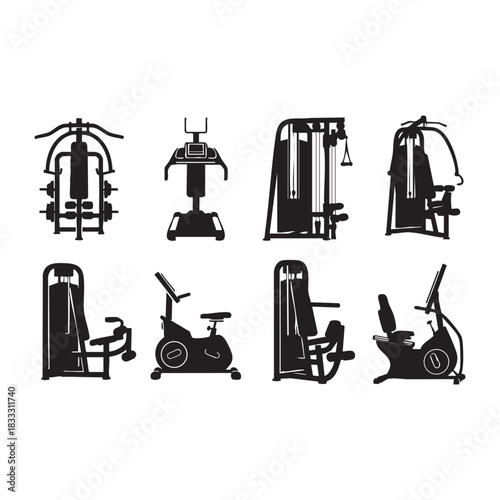 Creative set of gym equipment silhouette vector illustration