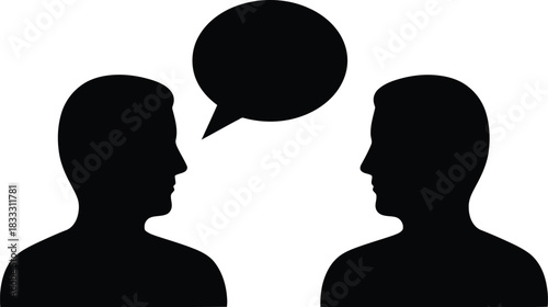 Two silhouettes facing each other with a speech bubble between them