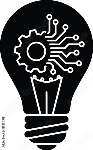 A black silhouette of a lightbulb containing circuit board elements