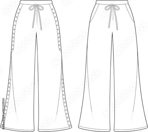 Wide-leg palazzo pants with snap button details front and back trousers wide leg