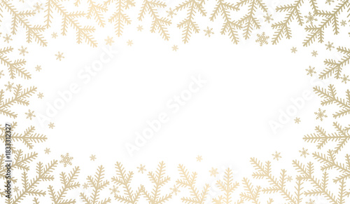 Christmas Winter Holiday Frame with golden fir trees and snowflakes. Vector illustration