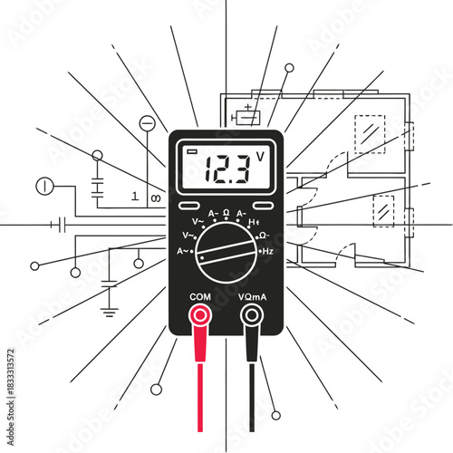Digital Multimeter Flat Design Icon on Blueprint