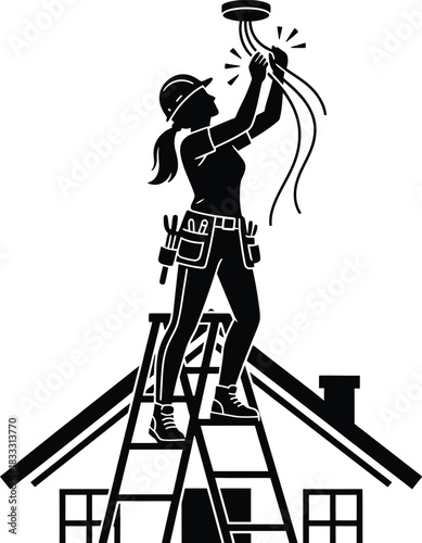 Female Electrician Silhouette Working on House Renovation