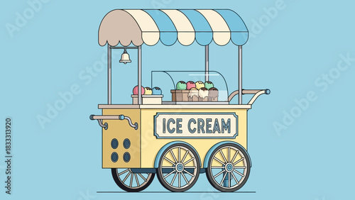 Ice Cream Cart on a Blue Background.