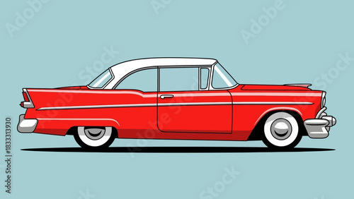 Red Vintage Classic American Car Illustration.