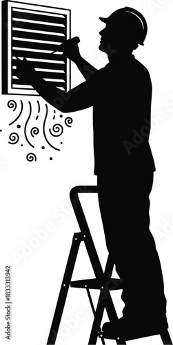 Worker installs ventilation grille for improved air quality