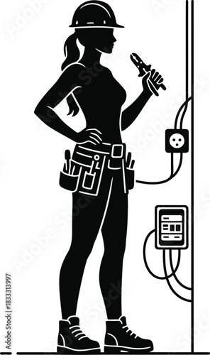 Electrician silhouette expertly renovating a house wall socket.