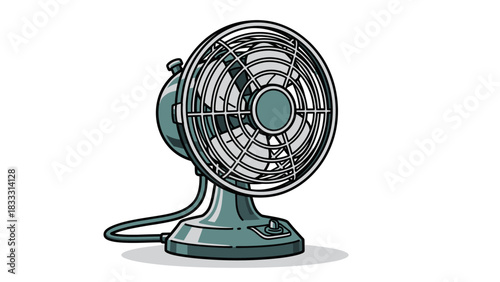 Vintage Electric Table Fan Illustration on White Background.