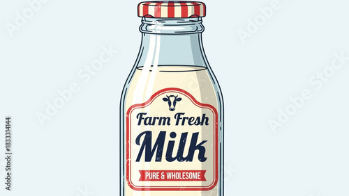 Vintage Farm Fresh Milk Bottle Illustration.