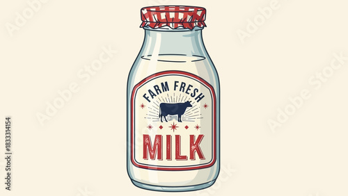 Vintage Farm Fresh Milk Bottle Illustration.