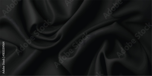 High-Quality Black Satin Cloth Folded Softly with Elegant Curves Creating Premium Minimal Fashion Texture for Branding and Packaging