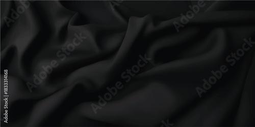 High-Quality Black Satin Cloth Folded Softly with Elegant Curves Creating Premium Minimal Fashion Texture for Branding and Packaging
