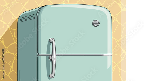 Vintage Light Blue Refrigerator Illustration.