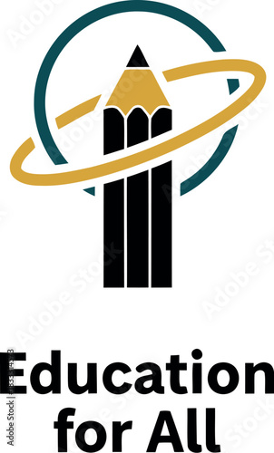 Global education for all with stylized pencil and dynamic orbits logo