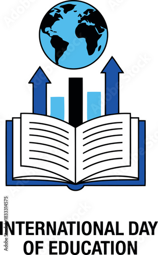 Global education day concept with book, globe, and growth arrows