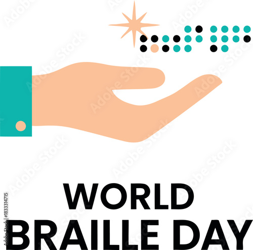 World braille day illustration with hand holding tactile dots