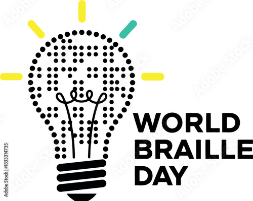 World braille day: lightbulb from braille dots for visual aid