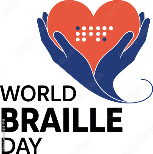 World braille day concept with hands cradling a braille heart.