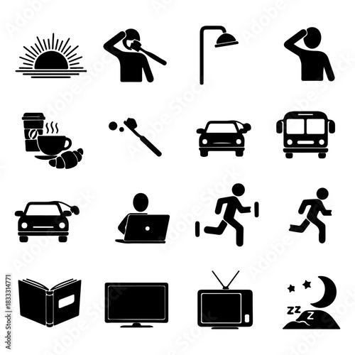 Collection of everyday activities and morning routine icons
