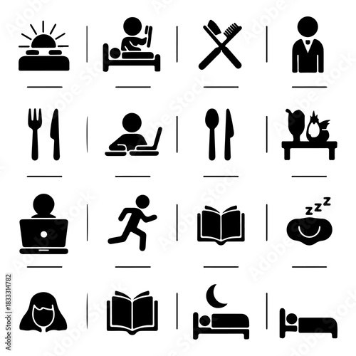 Daily Routines & Activities Illustrated Icons for Lifestyle and Habits