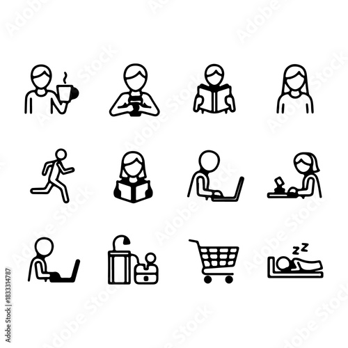 Collection of various vector icons representing different daily activities and professions, ideal for presentations and infographics