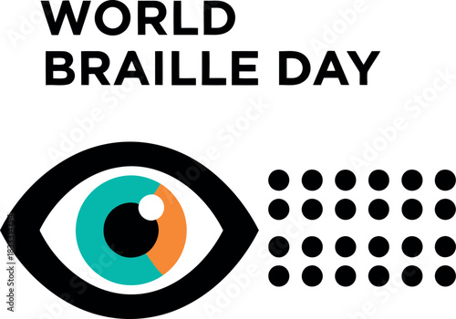 World braille day concept featuring eye icon and tactile dots