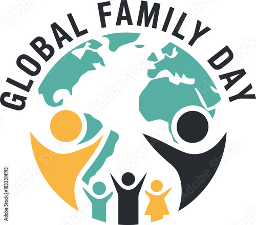 Global family day logo, diverse people celebrating unity on earth.