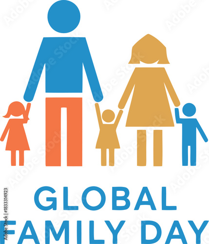 Global family day celebration illustration with diverse stick figures
