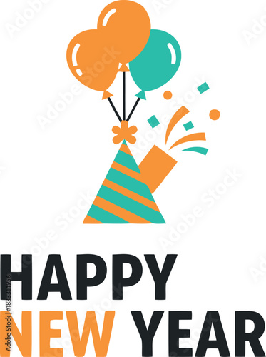 Happy new year celebration vector illustration with party elements