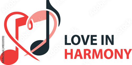 Love in harmony music notes forming a heart logo graphic design