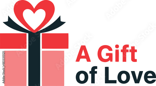 Conceptual love gift box with heart bow symbol and text design